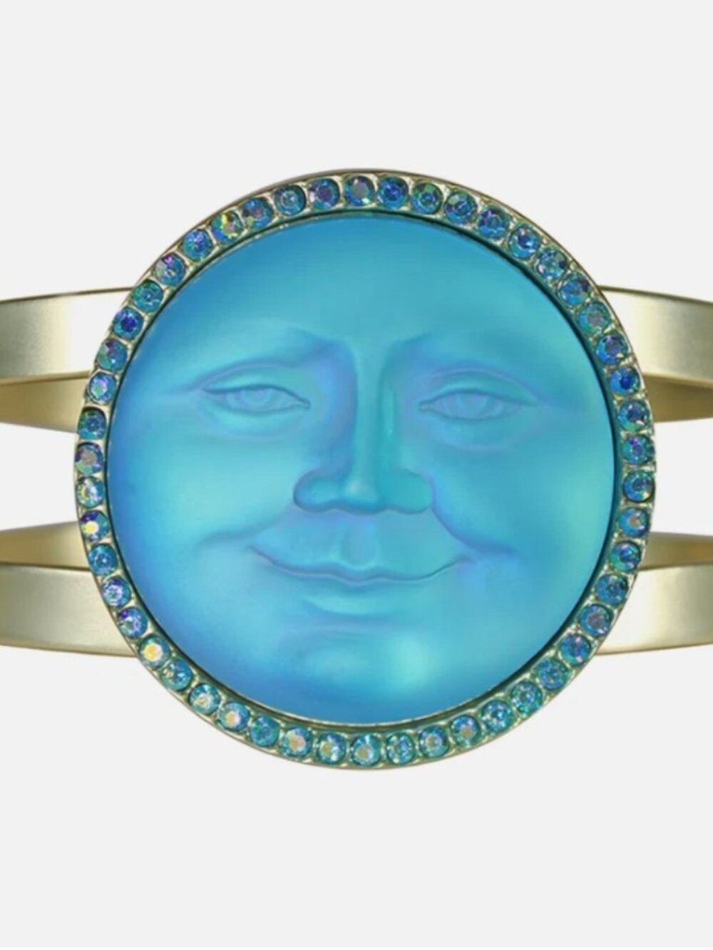Kirks Folly Glass Seaview Moon 35mm Cuff Bracelet Matte gold tone Aqua AB